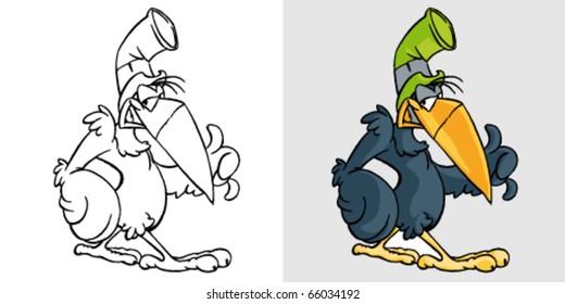 Cartoon crow vector illustration. Hand drown bird template easy editable for book design.