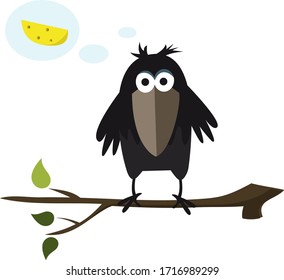 Cartoon crow vector image with cheese