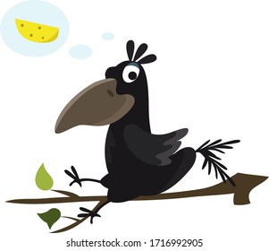 Cartoon crow vector image with cheese
