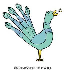 cartoon crowing peacock