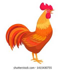 Cartoon Crowing Rooster Colorful Vector Illustration Stock Vector ...