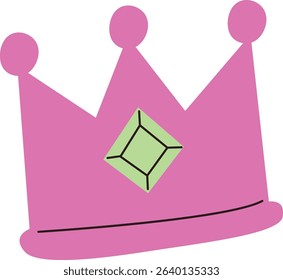 A cartoon crown with a central gem in a playful style. The crown features a geometric jewel and rounded points. Cartoon vector illustration.