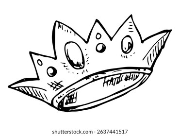 Cartoon crown illustration, king or queen crown doodle, hand-drawn vector.