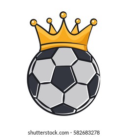 Cartoon crown on the ball. Champion in football concept. Vector illustration