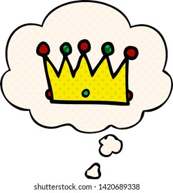cartoon crown with thought bubble in comic book style