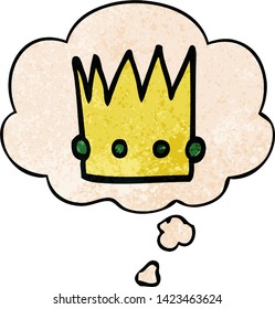 cartoon crown with thought bubble in grunge texture style