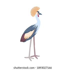 Cartoon crowned crane on a white background.Flat cartoon illustration for kids.