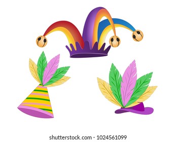 Cartoon Crowns Vector Image with Bells and Feathers 