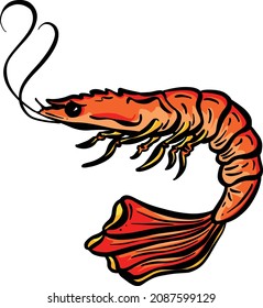 Cartoon Crustacean Shrimp Lobster Fish Vector Illustration