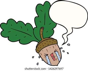 caricatura llorando bellota con burbuja de habla