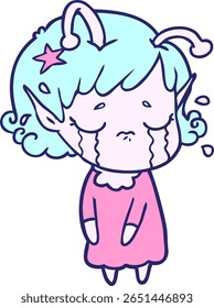 desenhos animados chorando menina alienígena na cor neon brilhante