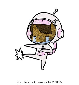cartoon crying astronaut girl kicking