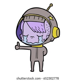 cartoon crying astronaut girl making thumbs up sign