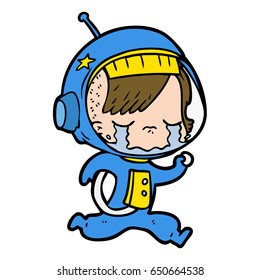 cartoon crying astronaut girl running