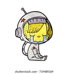 cartoon crying astronaut girl sitting