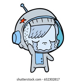 cartoon crying astronaut girl waving goodbye