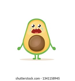 cartoon crying avocado character isolated on white background. vector fruit funky character