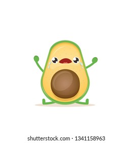 cartoon crying avocado character isolated on white background. vector fruit funky character