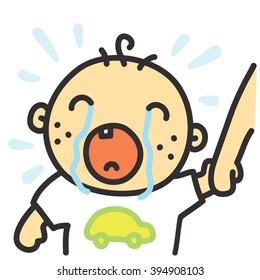 Cartoon crying baby isolated vector illustration
