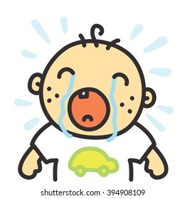Cartoon crying baby isolated vector illustration