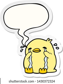 cartoon crying bird with speech bubble sticker