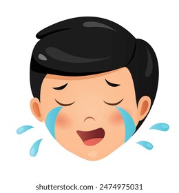 Personaje de niño llorando de dibujos animados con pelo negro.
