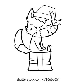 cartoon crying christmas wolf