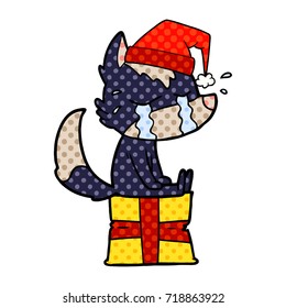 cartoon crying christmas wolf