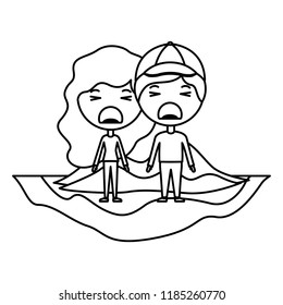cartoon crying couple on field kawaii characters