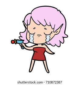 cartoon crying elf girl