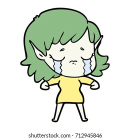 caricatura de una joven elfo llorando