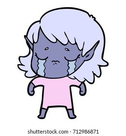caricatura de una joven elfo llorando