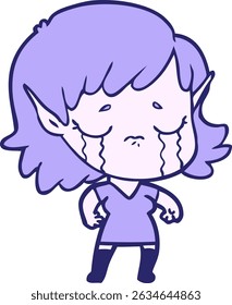 menina elfo chorando desenhos animados em cores neon brilhantes