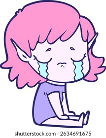 menina elfo chorando desenhos animados em cores neon brilhantes
