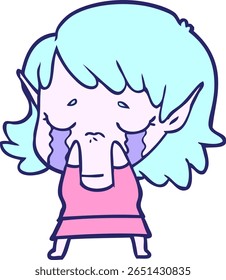 menina de elfo chorando desenhos animados em cor neon brilhante