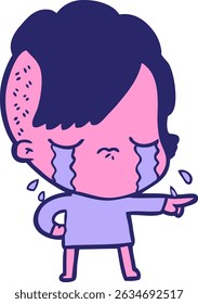 cartoon crying girl accusing in bright neon colors