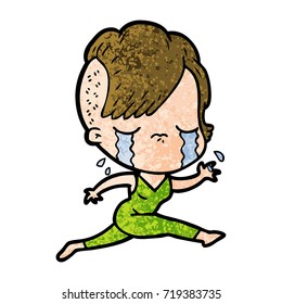 cartoon crying girl running