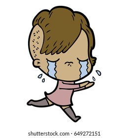 cartoon crying girl running away