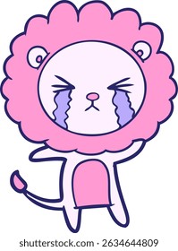 cartoon crying lion in bright neon colors