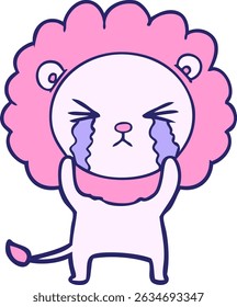 desenho animado leão chorando em cores neon brilhantes