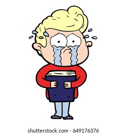 cartoon crying man holding book