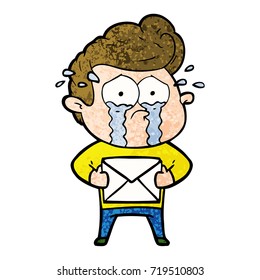 cartoon crying man receiving letter