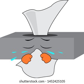 Ein Cartoon eines weinenden Serviettenkastens, der seine Nase, seinen Vektorgrafik, seine Farbzeichnung oder seine Illustration weht.