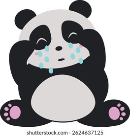 Cartoon Crying Panda. Kawaii panda vector illustration.