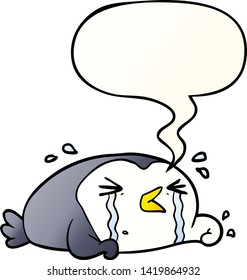 cartoon crying penguin with speech bubble in smooth gradient style