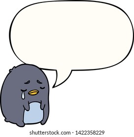 cartoon crying penguin with speech bubble