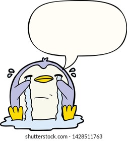 cartoon crying penguin with speech bubble