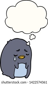 cartoon crying penguin with thought bubble