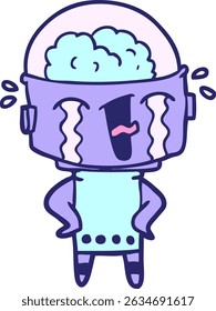 robô chorando de desenho animado em cores neon brilhantes