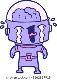 cartoon crying robot in bright neon color